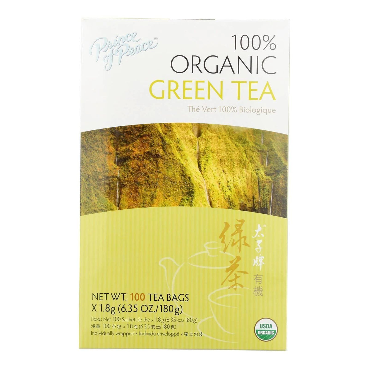 Prince Of Peace Thé Vert Bio 100 sachets 180 g, vue de face