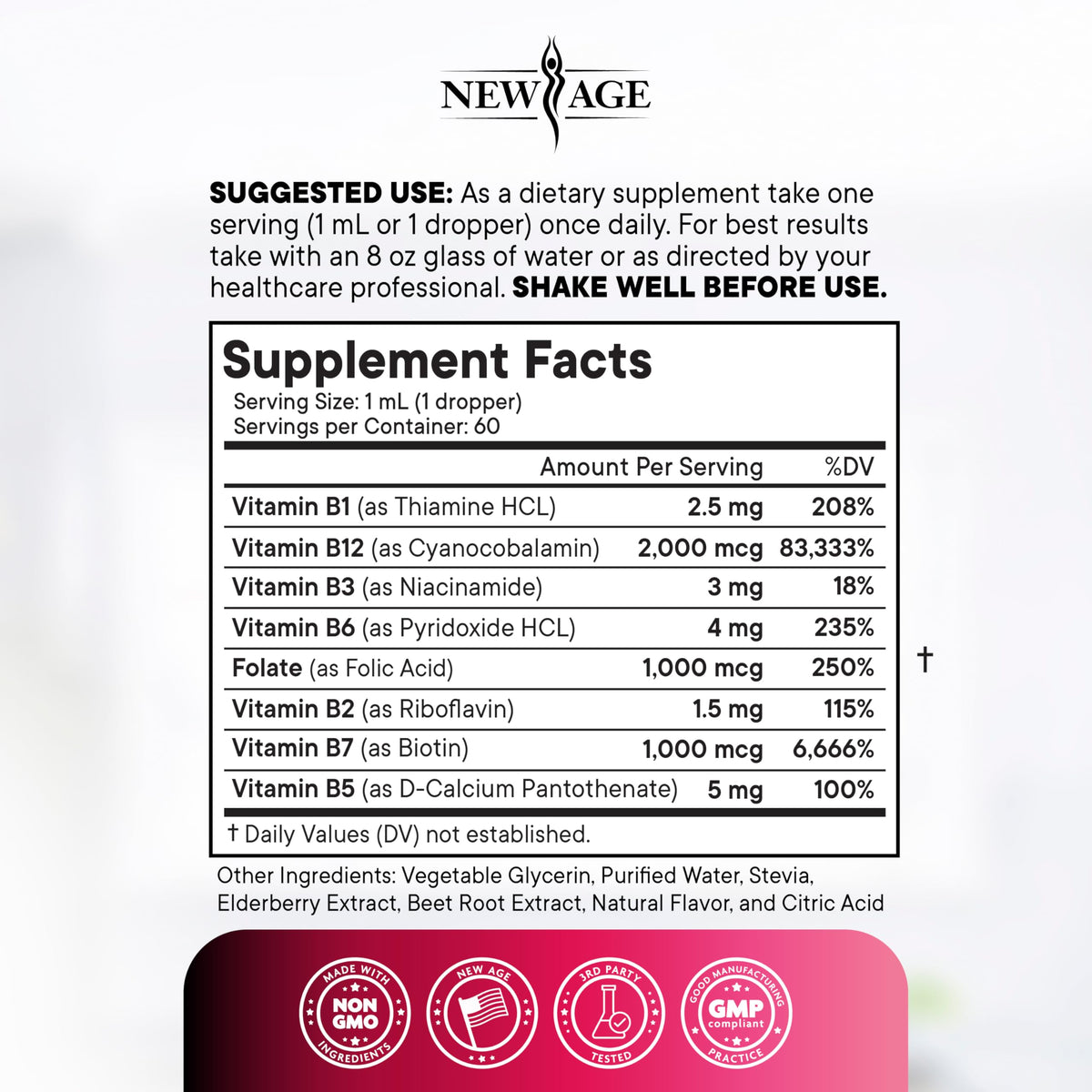 Prise de 2 ml des gouttes de vitamines B NEW AGE