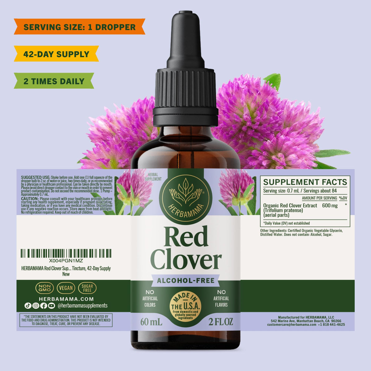 Prise de complément alimentaire HERBAMAMA Trèfle Rouge avec un verre