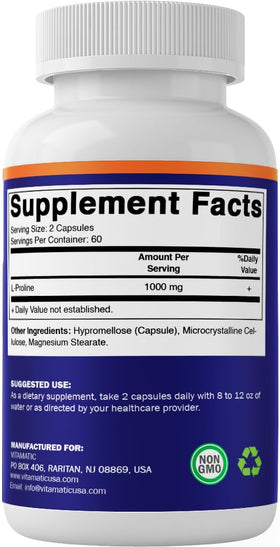 Prise de gélules de Vitamatic L-Proline 1000 MG avec un verre d'eau
