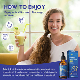 Prise de gouttes liquides de Maca et Ashwagandha MaxuraFit