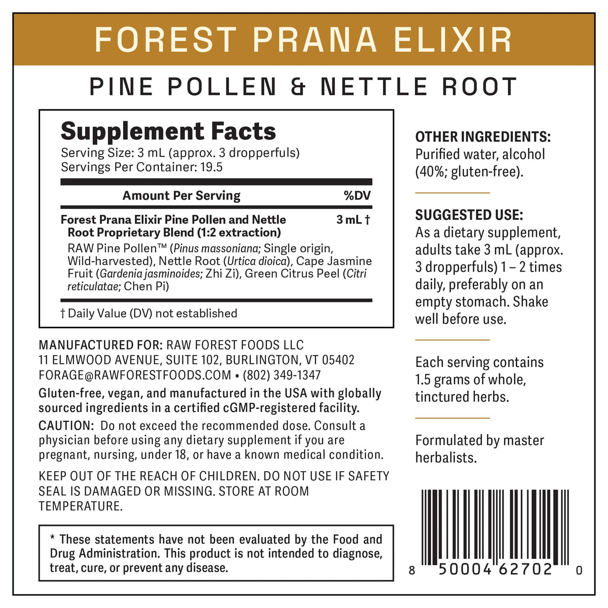 Prise de l'élixir RAW Forest Foods avec une main
