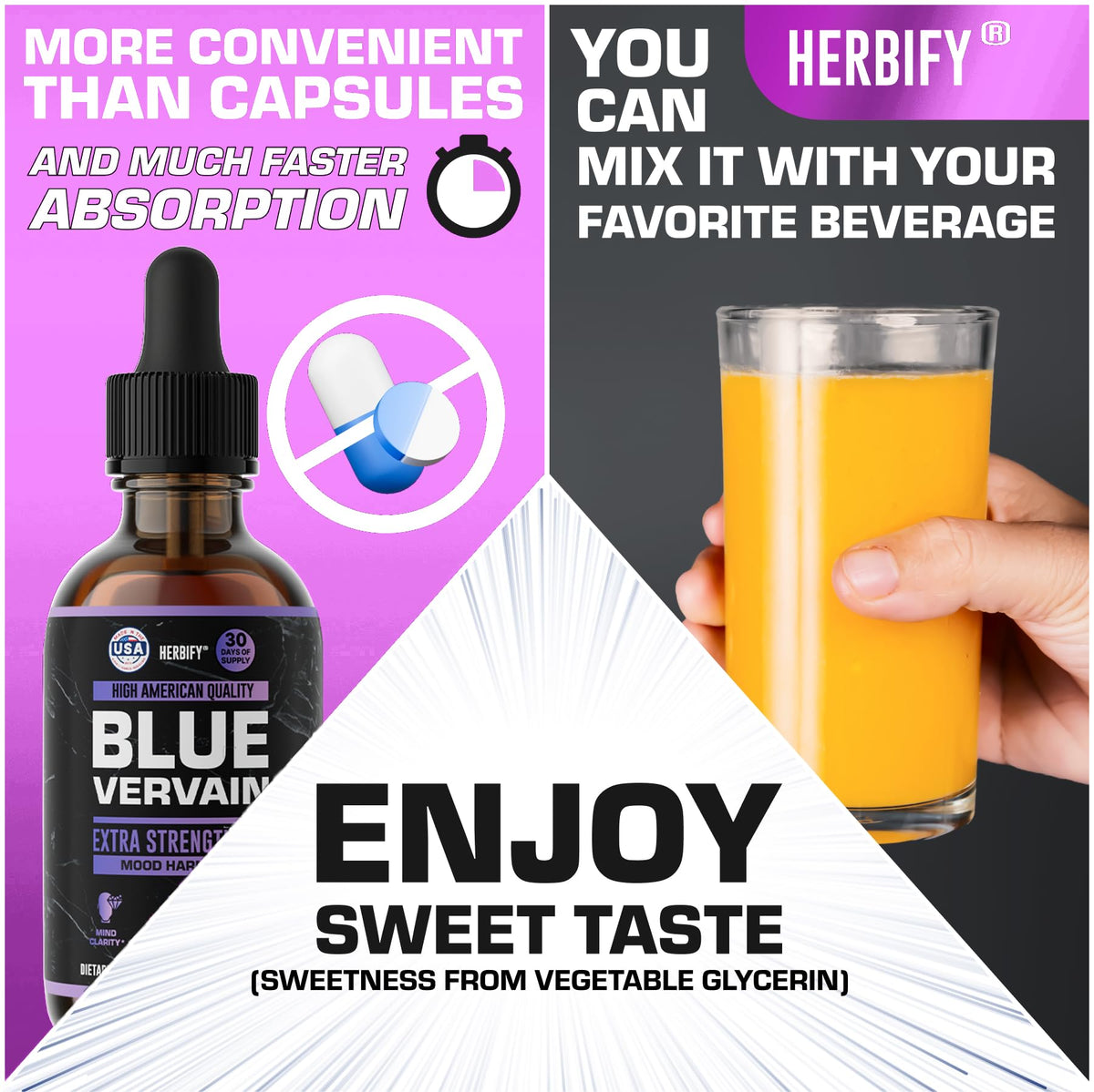 Prise de teinture de verveine bleue HERBIFY avec une cuillère
