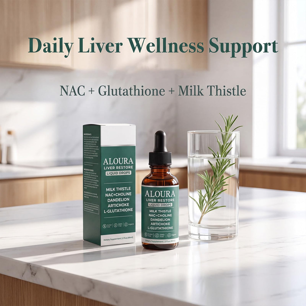 Prise de XKHZRX Aloura Liver Restore Drops avec un verre d'eau