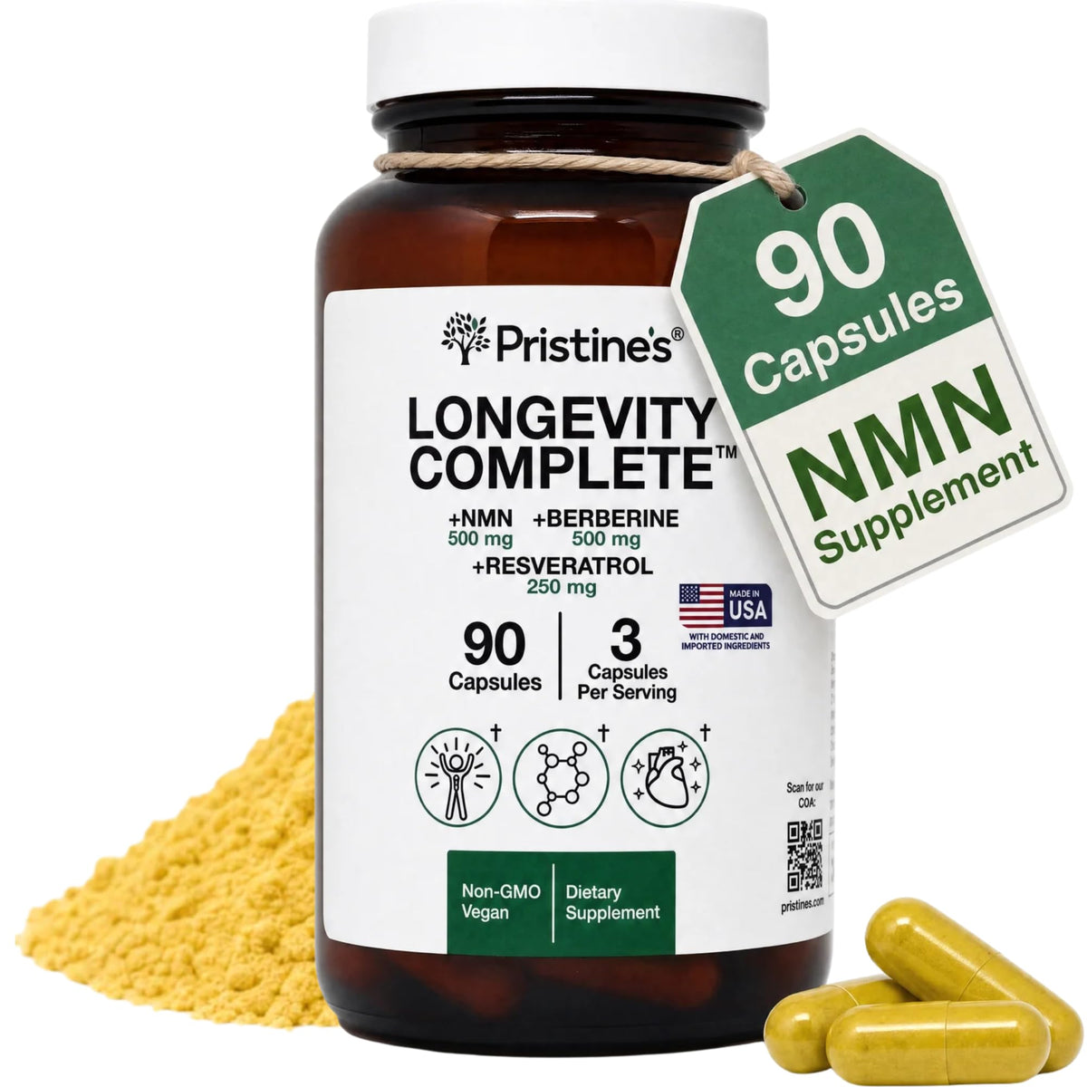 PRISTINE'S Complément Longévité NMN Resvératrol 470g vue de face