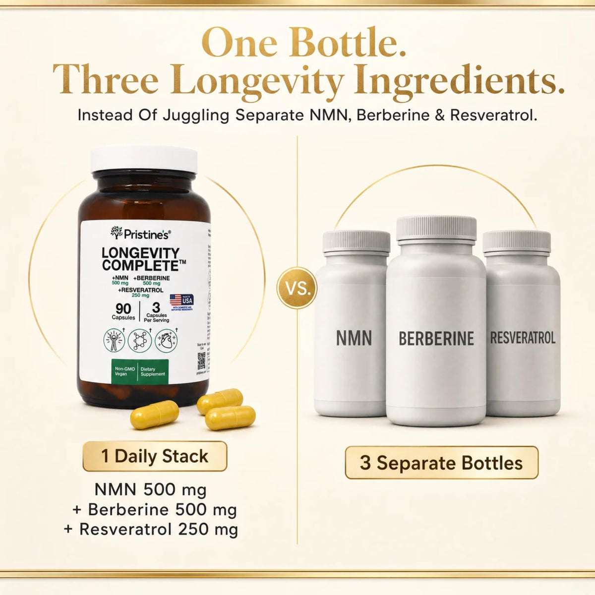 PRISTINE'S Complément Longévité NMN Resvératrol dosage recommandé