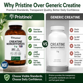 PRISTINE'S Créatine Monohydrate 3000MG capsules open bottle