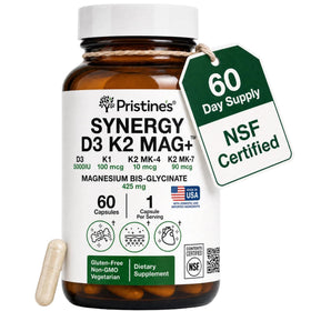 PRISTINE'S D3 K2 5000 IU avec Magnésium 60 capsules vue de face