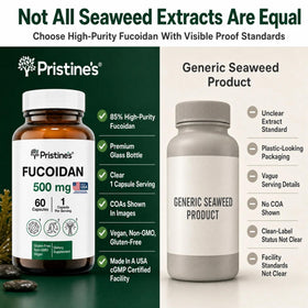 PRISTINE'S Fucoidan capsules opened bottle view