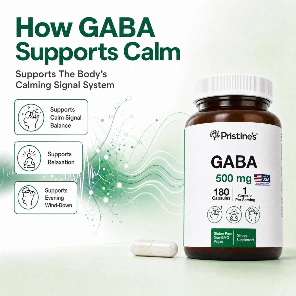 PRISTINE'S GABA 500mg gélules 180 unités avec étiquette