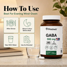 PRISTINE'S GABA 500mg gélules 180 unités sur fond blanc