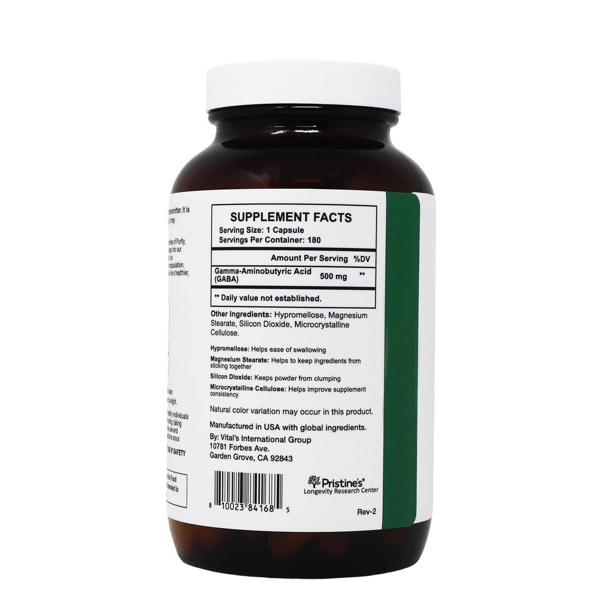PRISTINE'S GABA 500mg gélules 180 unités sur table