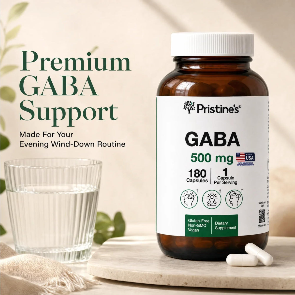PRISTINE'S GABA 500mg gélules 180 unités vue de côté