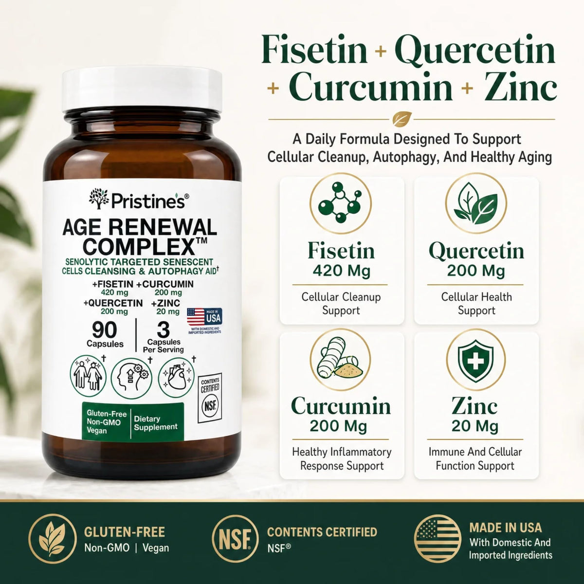PRISTINE'S gélules Autophagie Senolytique 60 gélules Vegan avec étiquette