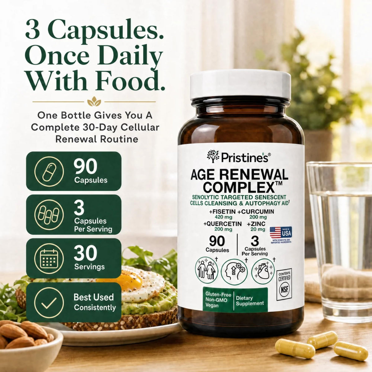 PRISTINE'S gélules Autophagie Senolytique 60 gélules Vegan ouvertes