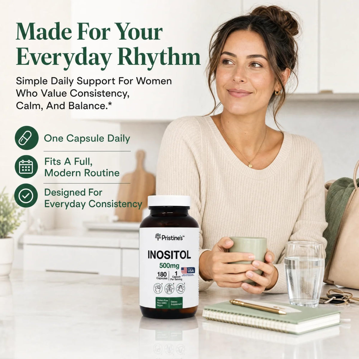 PRISTINE'S Myo-Inositol 500mg capsules bottle