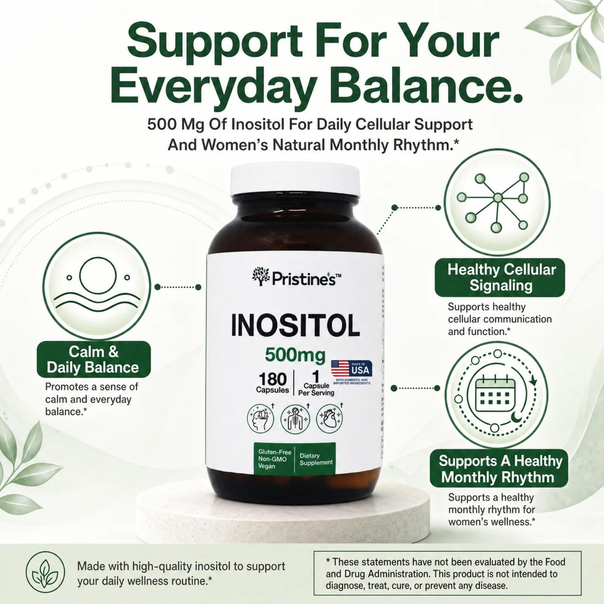 PRISTINE'S Myo-Inositol 500mg capsules close-up
