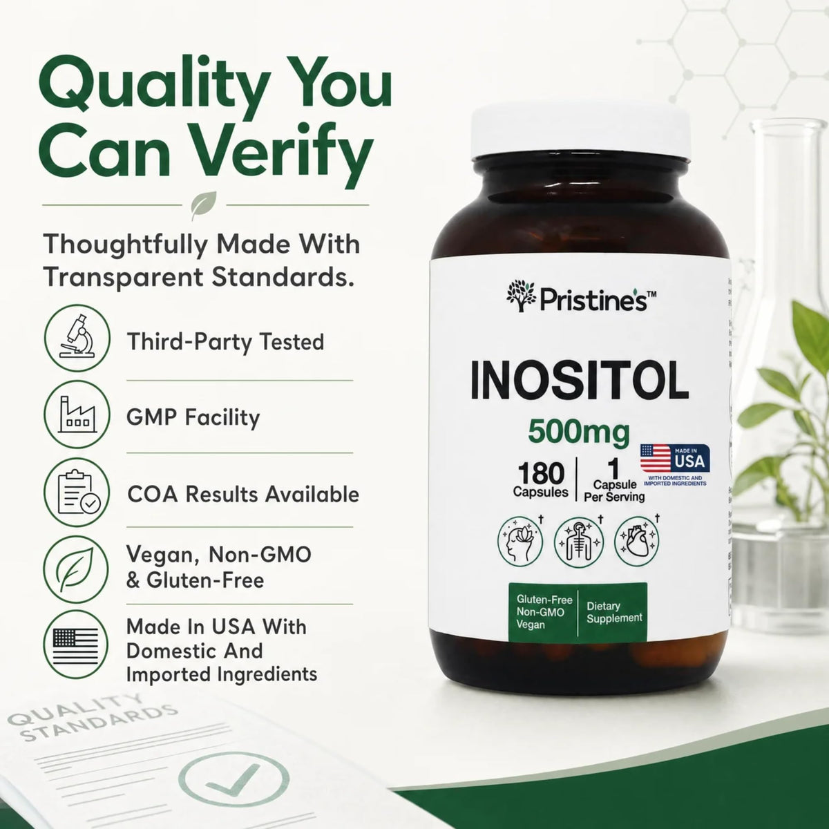 PRISTINE'S Myo-Inositol 500mg capsules packaging