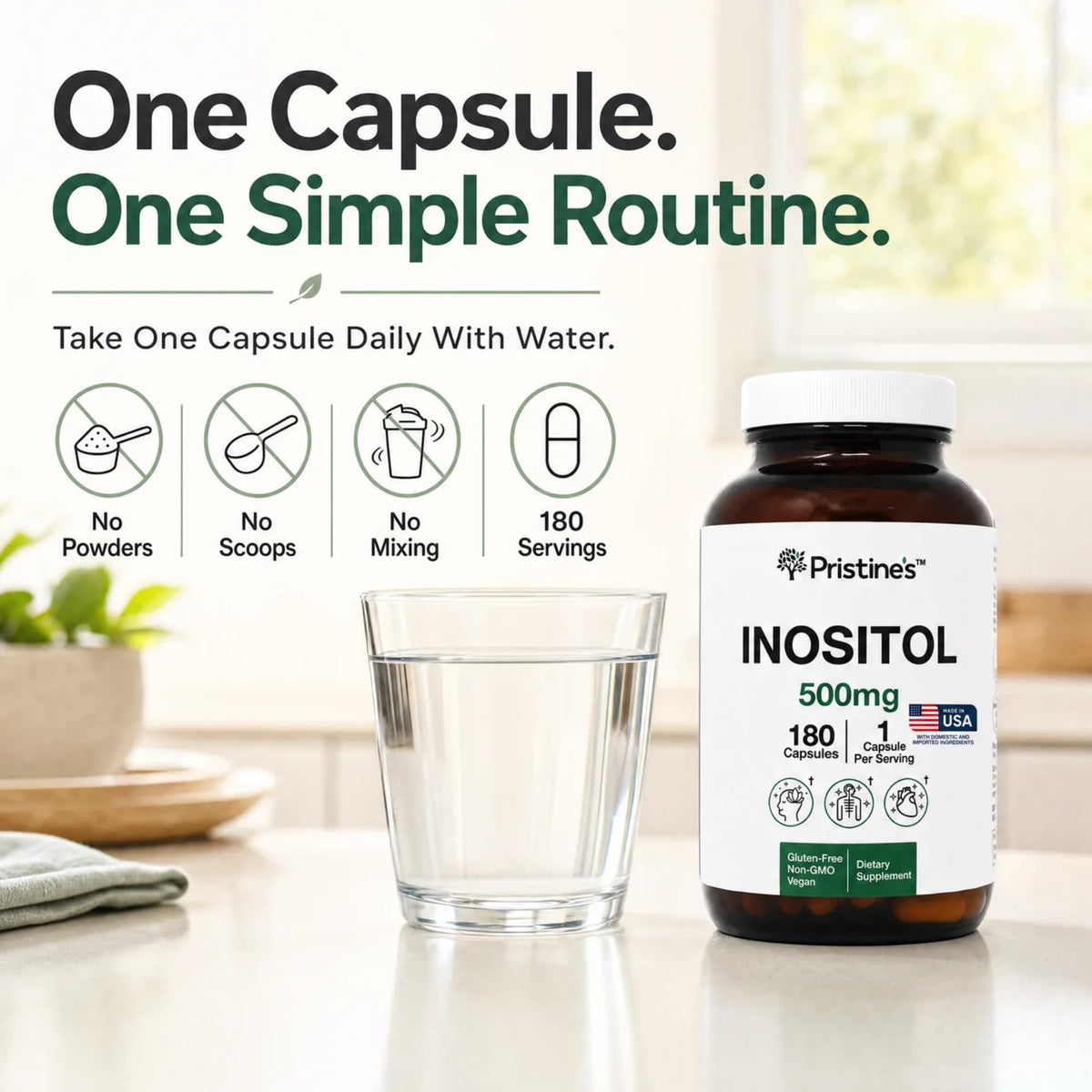 PRISTINE'S Myo-Inositol 500mg capsules side view