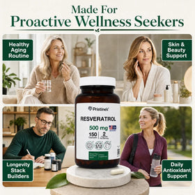 PRISTINE'S Resvératrol 500mg capsules avec un verre d'eau