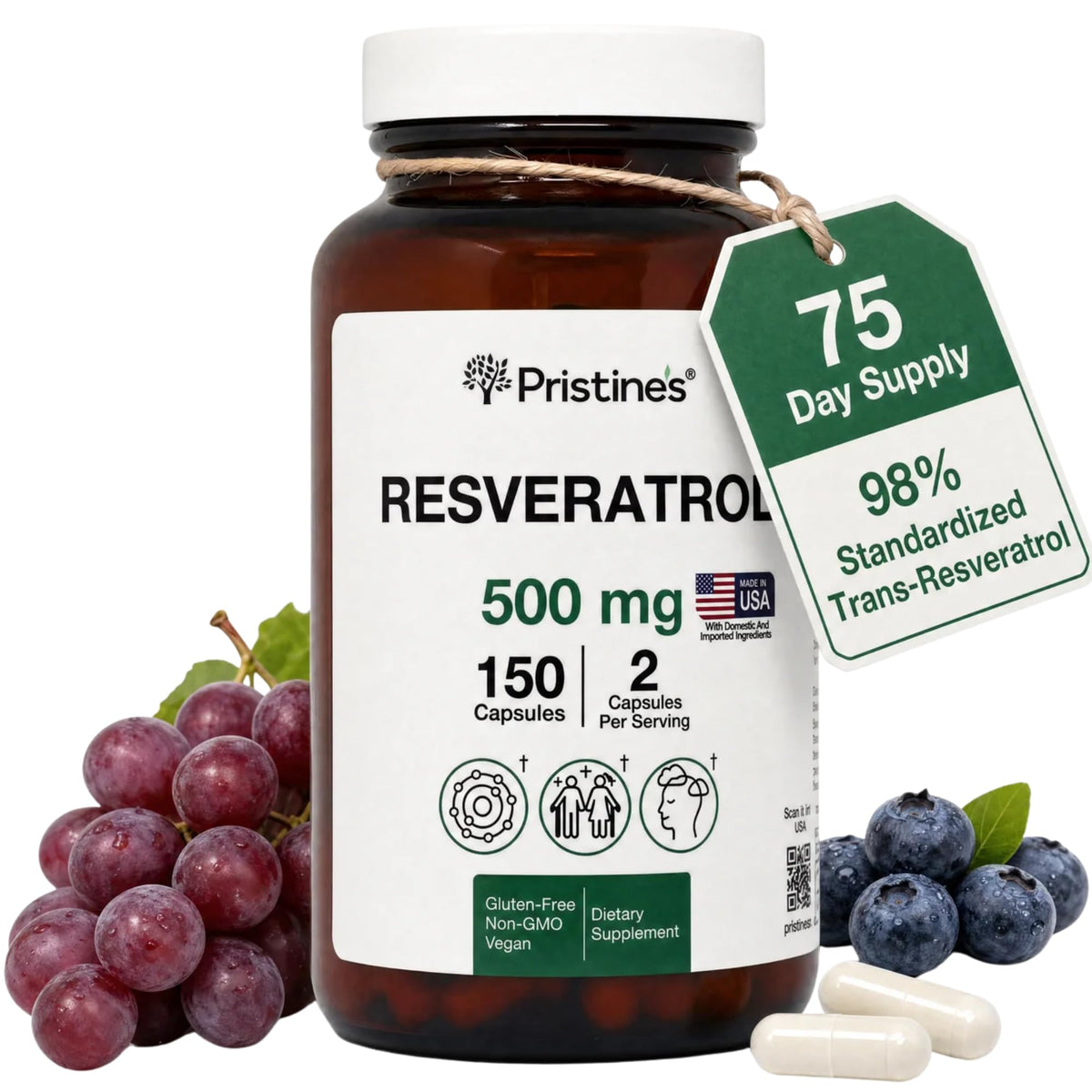 PRISTINE'S Resvératrol 500mg capsules boîte avant