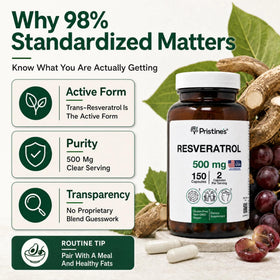 PRISTINE'S Resvératrol 500mg capsules et bouteille
