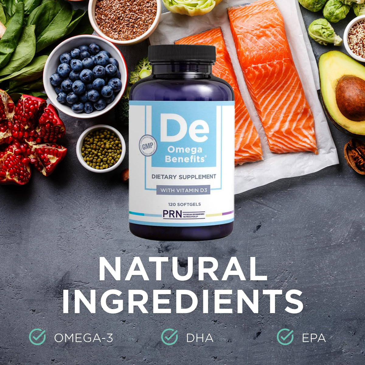 PRN Omega 3 gélules, présentation sur fond neutre
