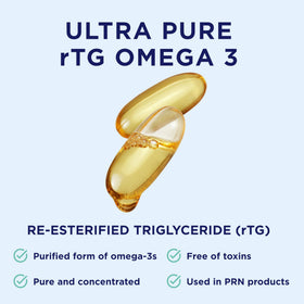 PRN Omega Benefits Formule Liquide 6,7 oz arrière avec informations nutritionnelles