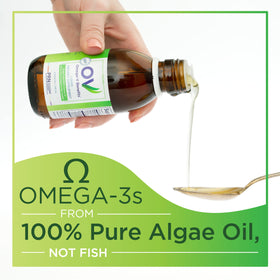 PRN Omega-V 150ml sur une table avec des lunettes
