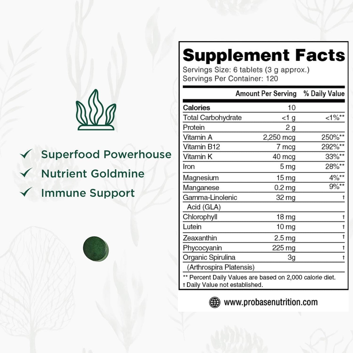 Probase Nutrition Spiruline 3000MG 720 Tablettes - prise quotidienne