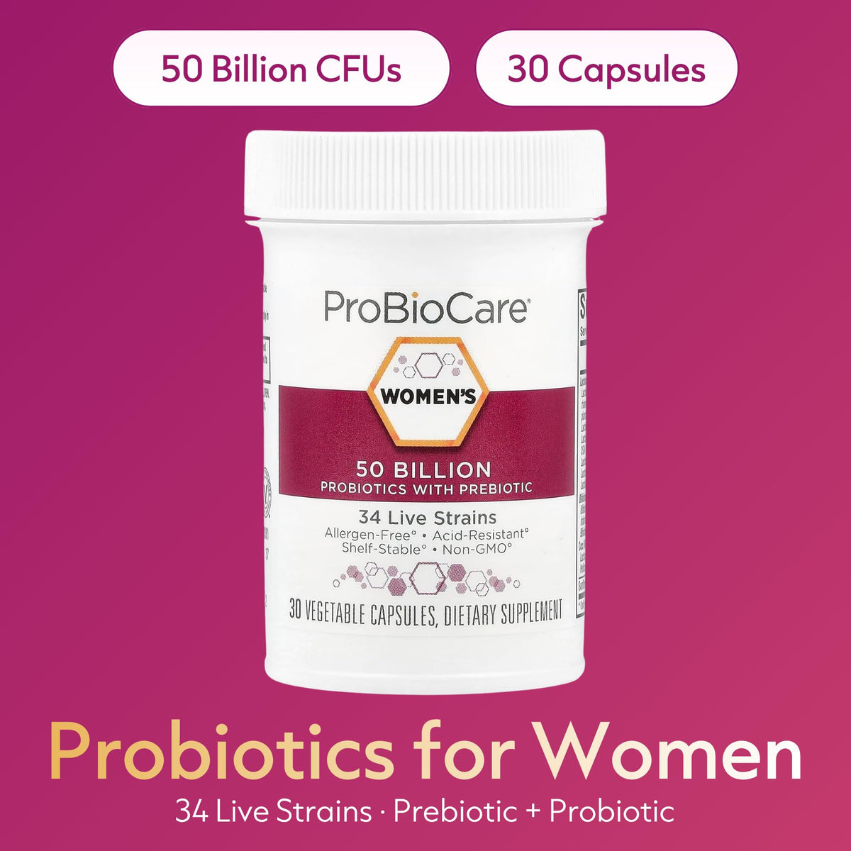 ProBioCare Probiotique Femme flacon ouvert avec capsules