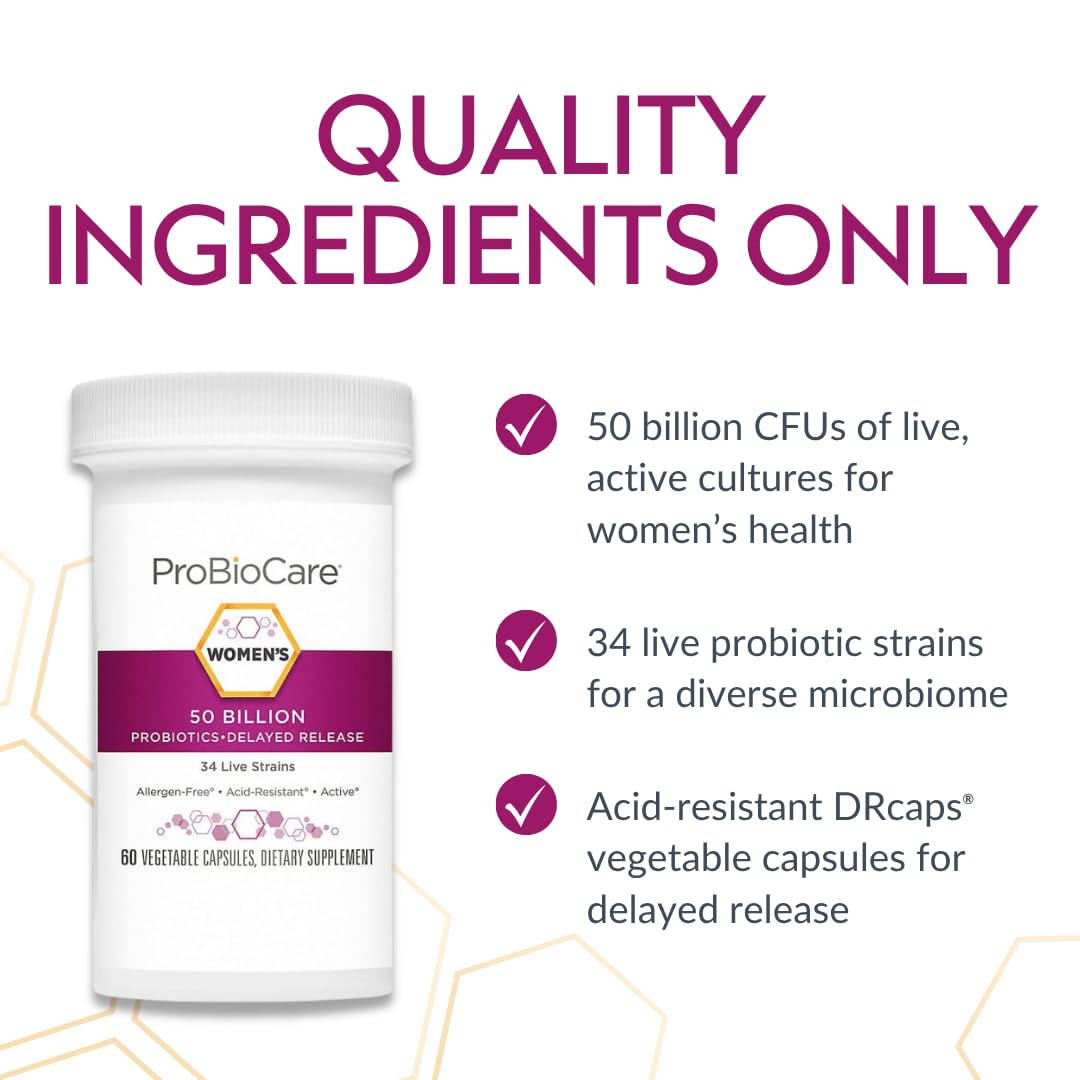 ProBioCare Probiotiques Femmes, flacon ouvert montrant les gélules