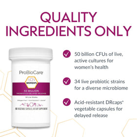 ProBioCare Probiotiques Femmes, flacon ouvert montrant les gélules