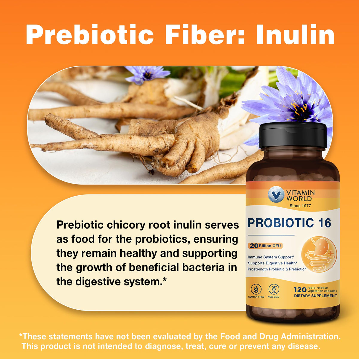 Probiotic 16 de Vitamin World avec des ingrédients naturels en arrière-plan