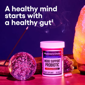 Probiotique de soutien de l'humeur Physician's CHOICE sur une table en bois
