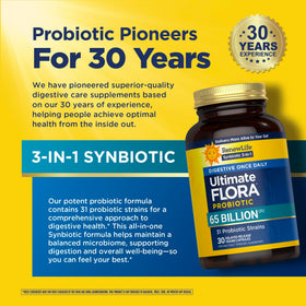 Probiotique Flora Ultime de Renew Life avec 31 souches, vue de côté