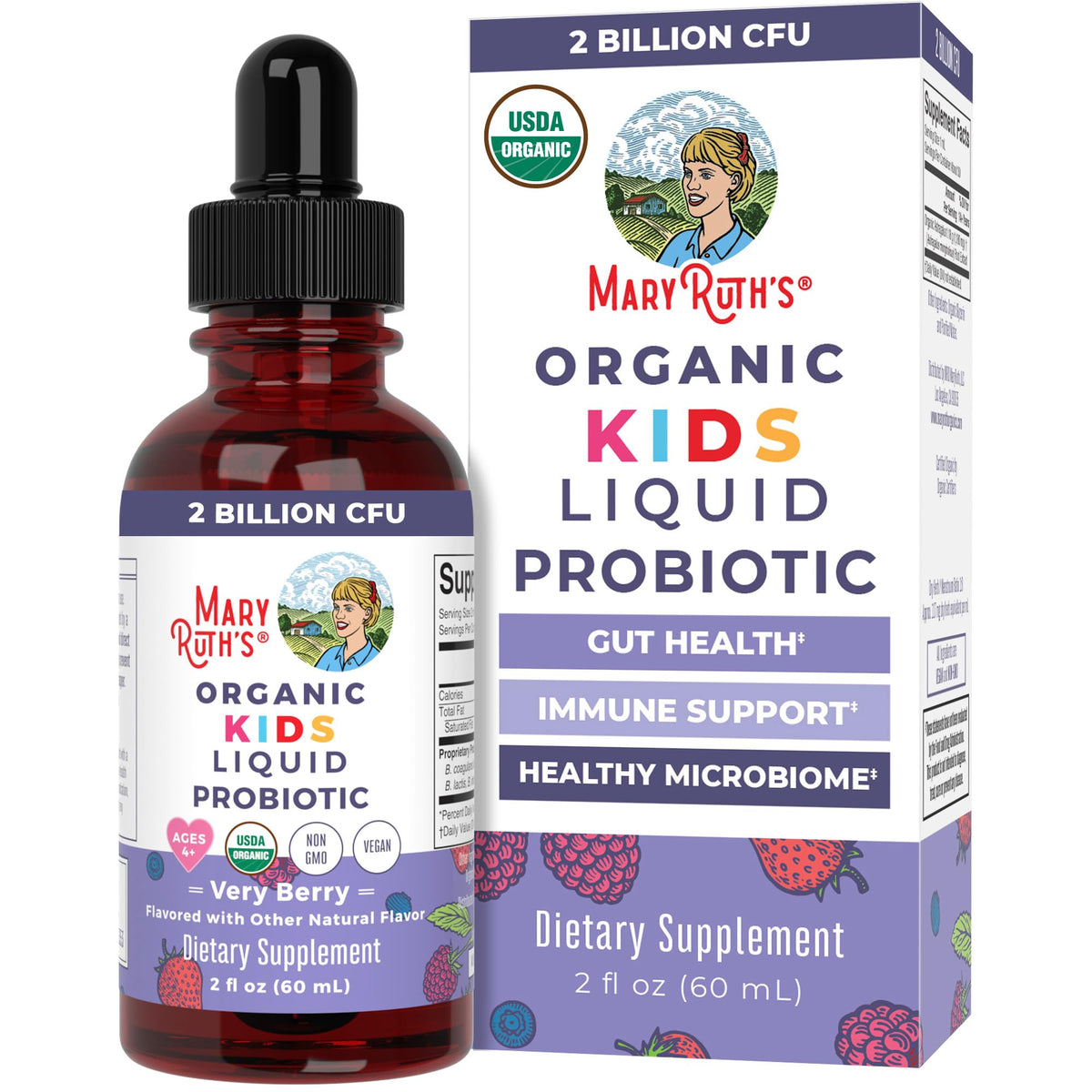 Probiotique liquide MARYRUTH'S pour enfants, 60 ml, saveur baie, vue de face