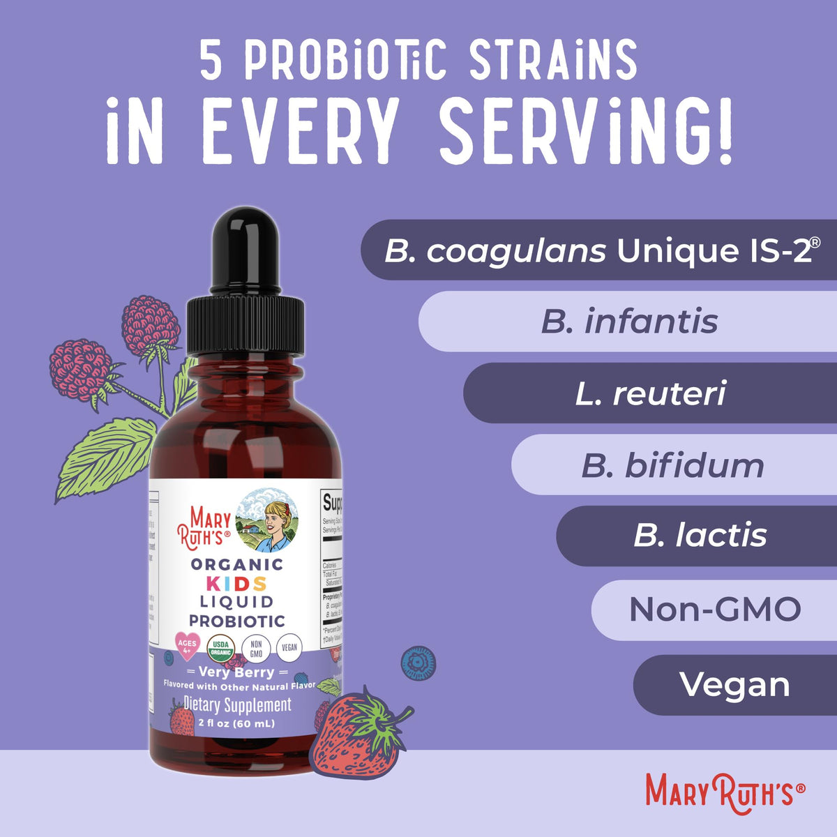 Probiotique liquide MARYRUTH'S pour enfants, flacon ouvert