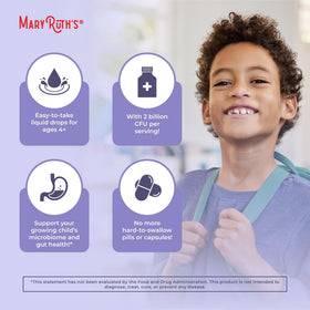 Probiotique liquide MARYRUTH'S pour enfants, présentation sur une table