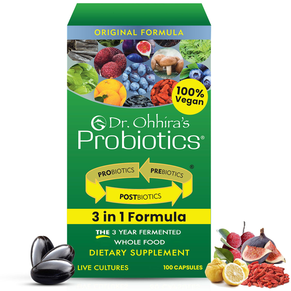 Probiotiques 3-en-1 Essential Formulas 100 capsules végétales vue de face