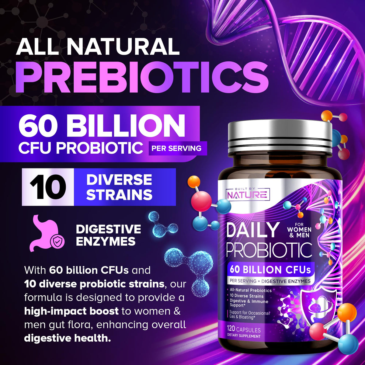 Probiotiques Built by Nature 120 capsules vue de côté