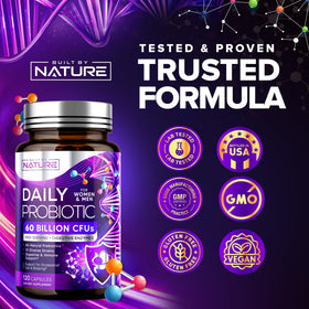 Probiotiques Built by Nature capsules avec verre d'eau