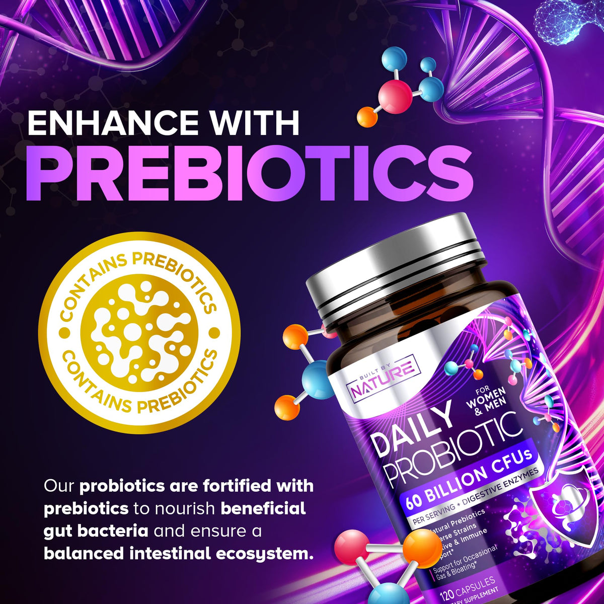 Probiotiques Built by Nature capsules en gros plan