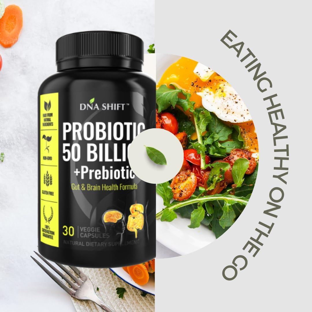 Probiotiques DNA SHIFT 30 capsules ouvertes avec quelques capsules à côté