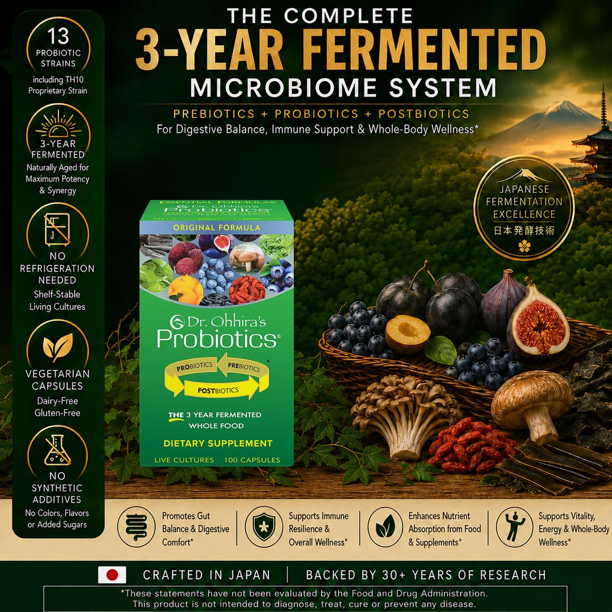 Probiotiques Dr. Ohhira 100 capsules végétariennes côté
