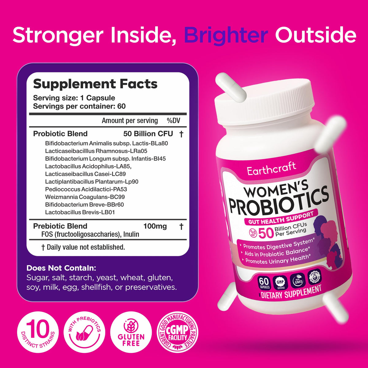 Probiotiques Earthcraft, capsules ouvertes montrant leur contenu
