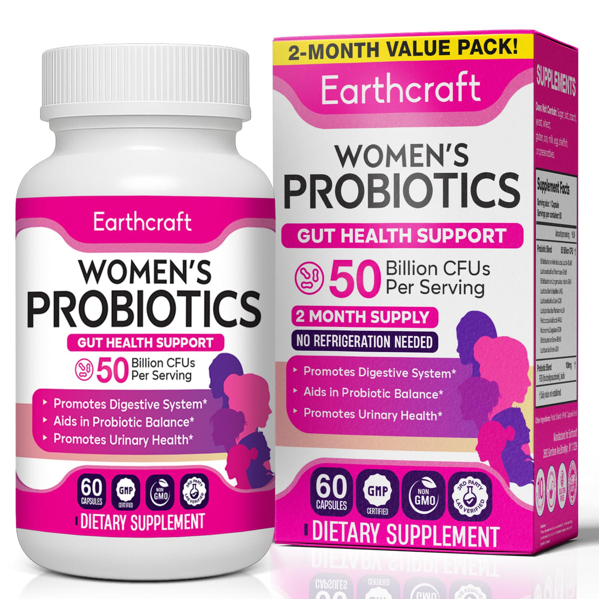 Probiotiques Earthcraft pour femmes 50 milliards CFU, vue avant