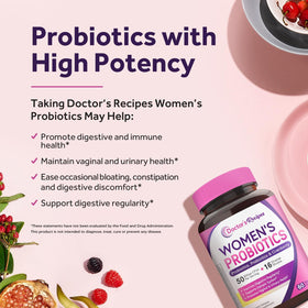 Probiotiques Femme Doctor's Recipes capsules sur une surface blanche
