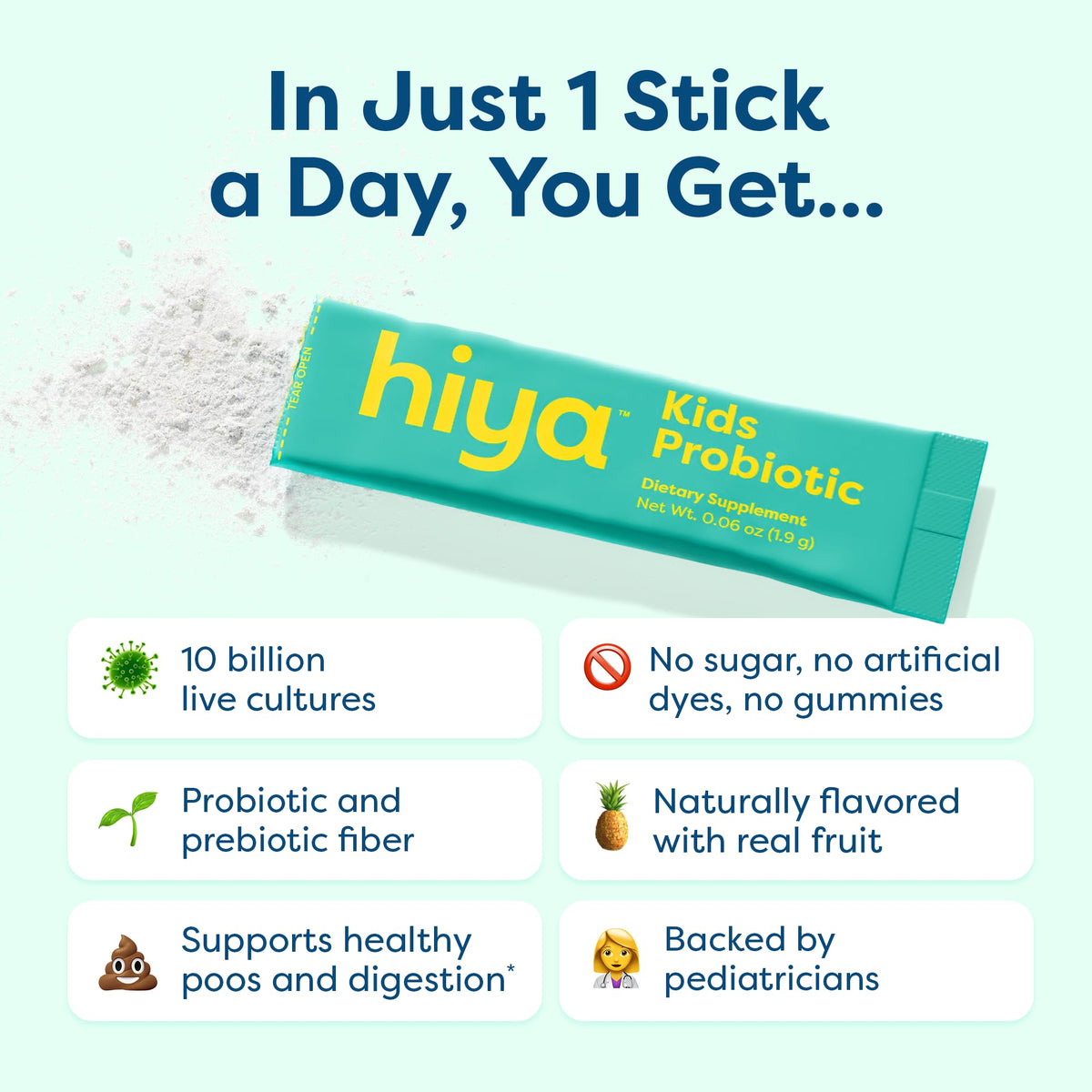 Probiotiques HIYA pour enfants, sachets en situation, dans une boîte à lunch