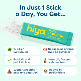 Probiotiques HIYA pour enfants, sachets en situation, dans une boîte à lunch